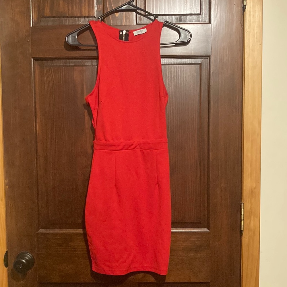 Tobi XS open back mini red dress